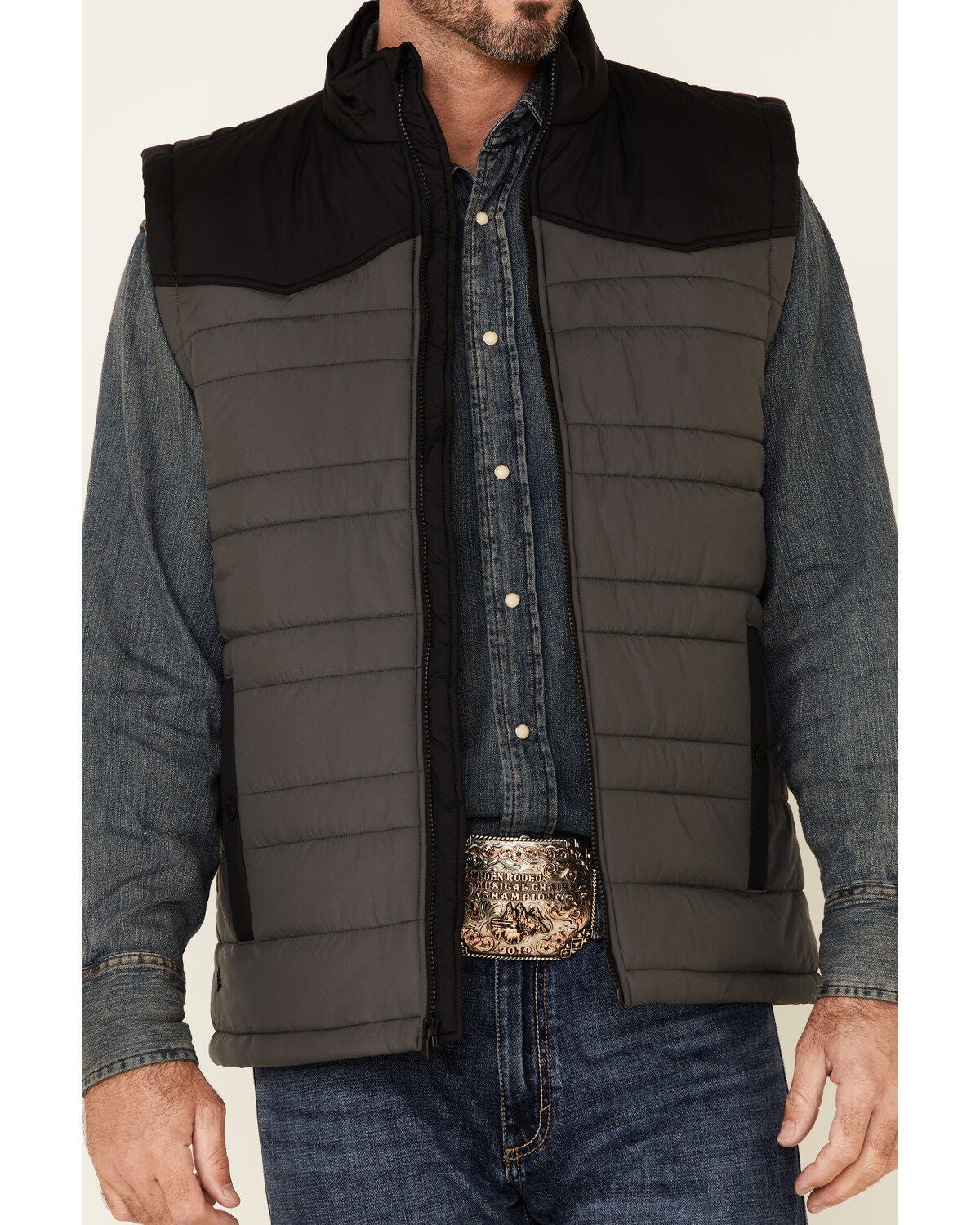 Men's Cody James Charcoal Adobe Nylon Color-Block Zip-Front Puffer Ves