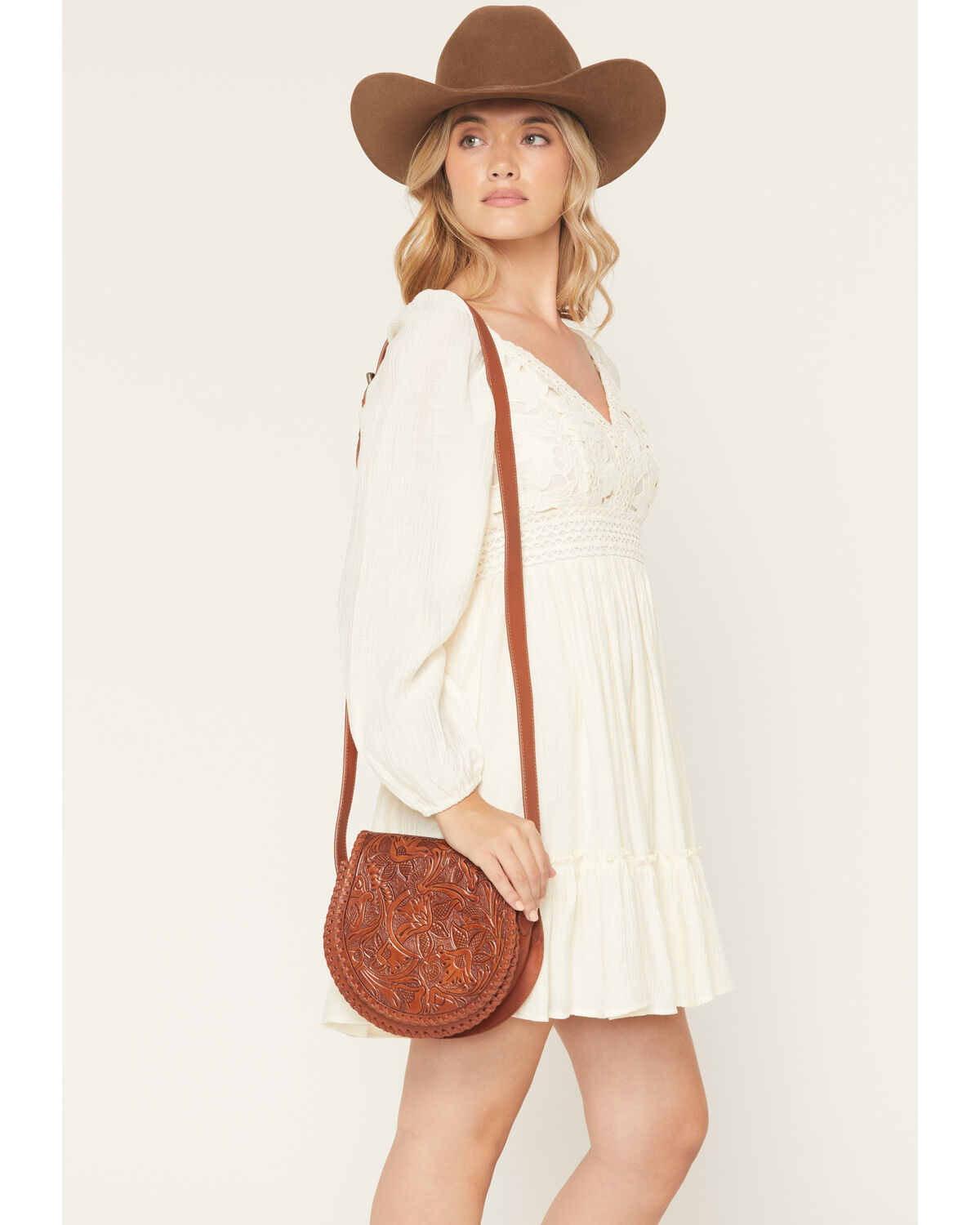 Image #1 - Shyanne Women's Claire Tooled Crossbody Bag, Brown, hi-res