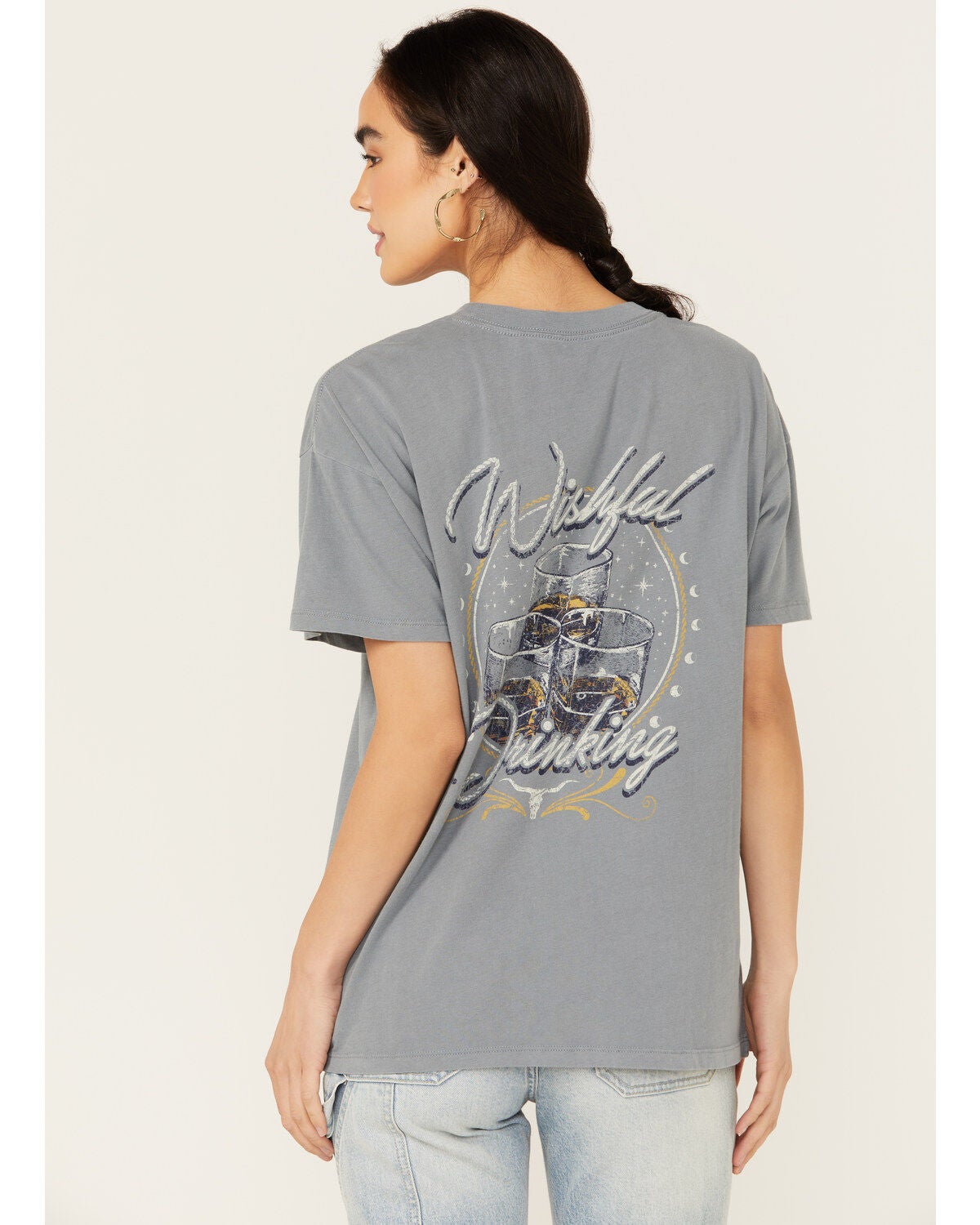 Cleo + Wolf Women's Wishful Drinking Oversized Short Sleeve Graphic Tee, Slate, hi-res