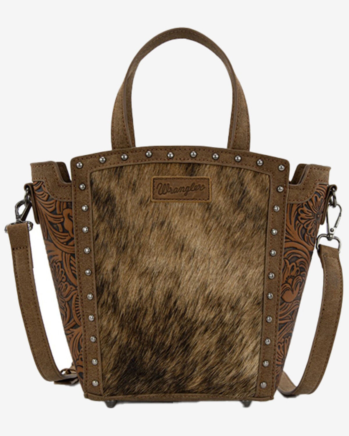 Wrangler Women's Genuine Hair-On Crossbody Tote, Brown, hi-res