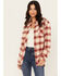 Image #1 - Idyllwind Women's Roby Plaid Print Long Sleeve Snap Shirt, Maroon, hi-res