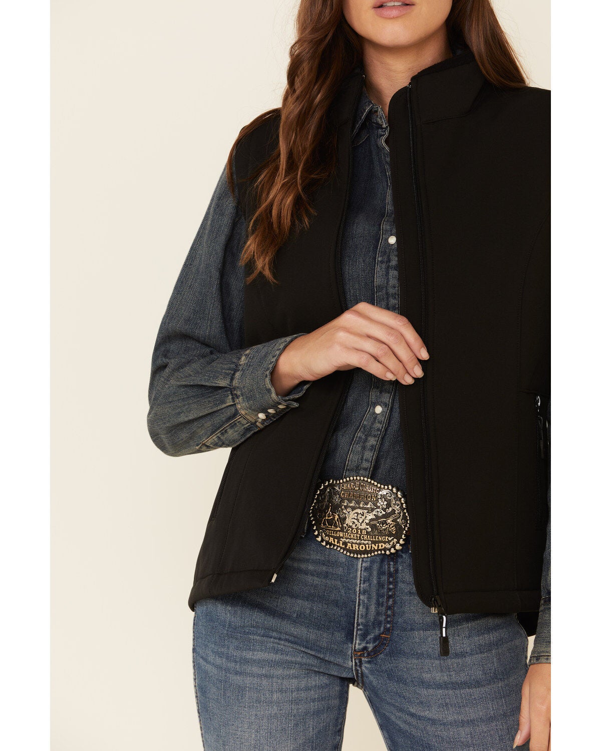 Image #2 - Roper Women's Black Softshell Bonded Fleece Lined Vest, , hi-res