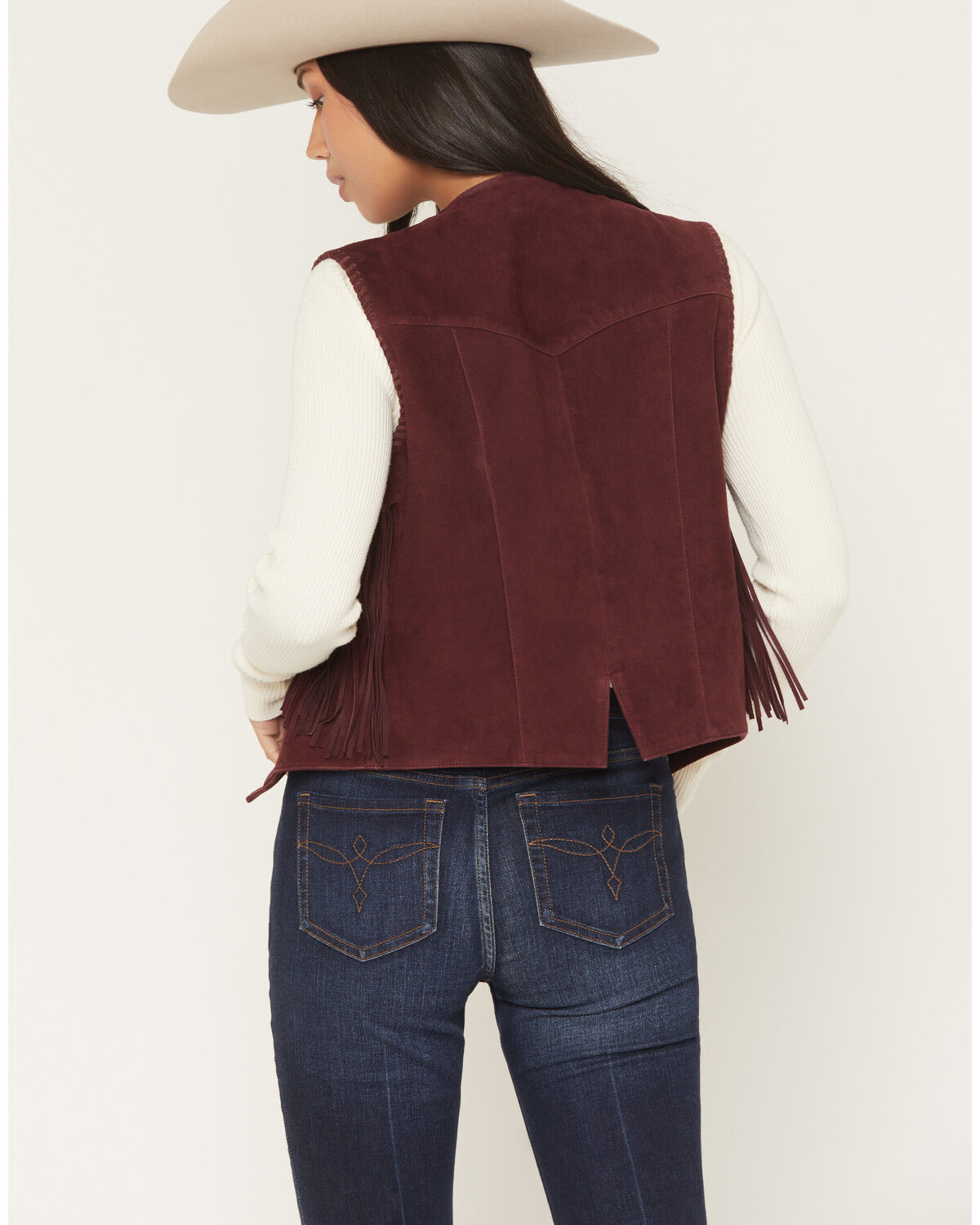 Image #4 - Scully Women's Suede Fringe Front Tie Vest, Ruby, hi-res