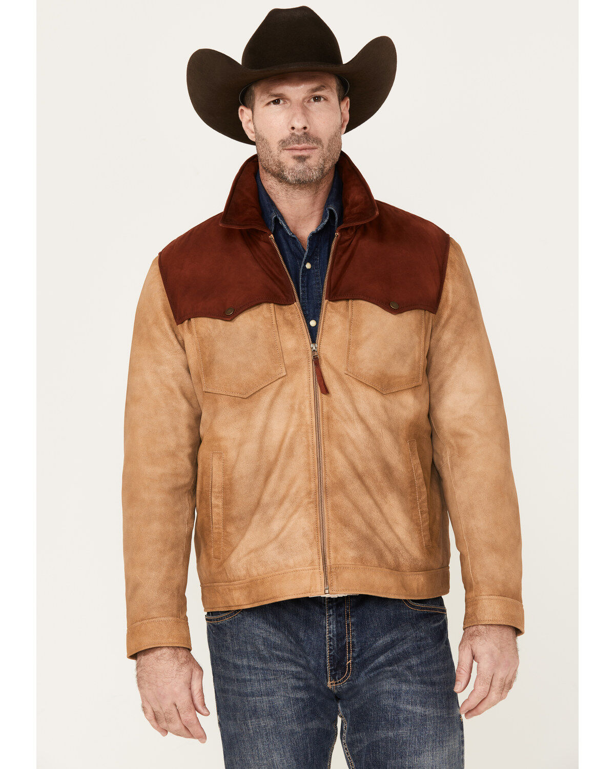 Scully Men's Burnished Suede Color Block Jacket, Tan, hi-res