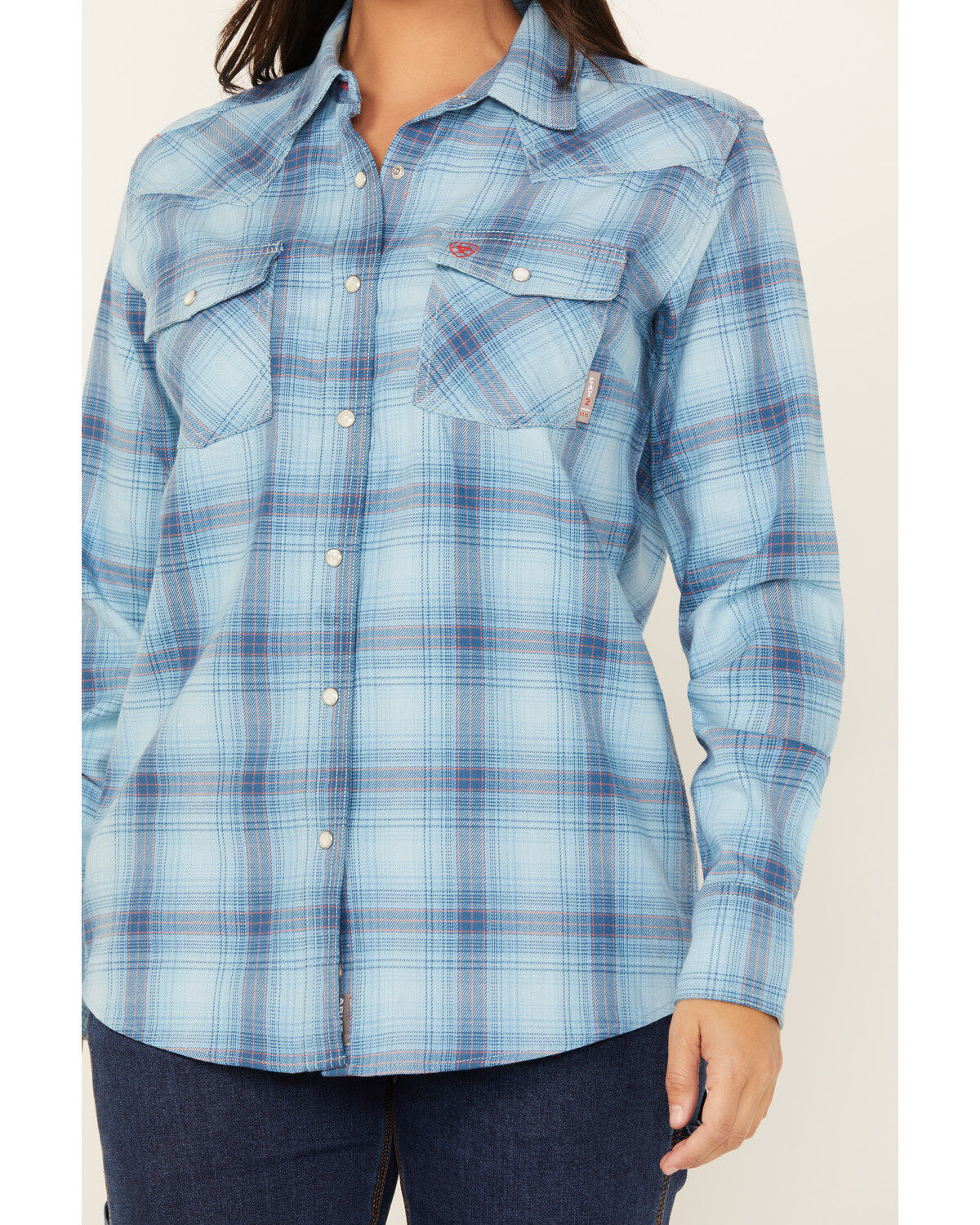 Image #3 - Ariat Women's FR Bonita Long Sleeve Snap Work Shirt, Blue, hi-res