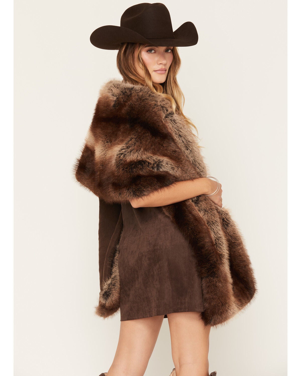 Image #4 - Azalea Wang Women's Starlet Faux Fur Wrap, Brown, hi-res