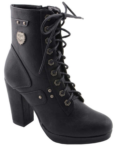Image #1 - Milwaukee Leather Women's Lace Toe Toe Platform Boots - Round Toe, Black, hi-res