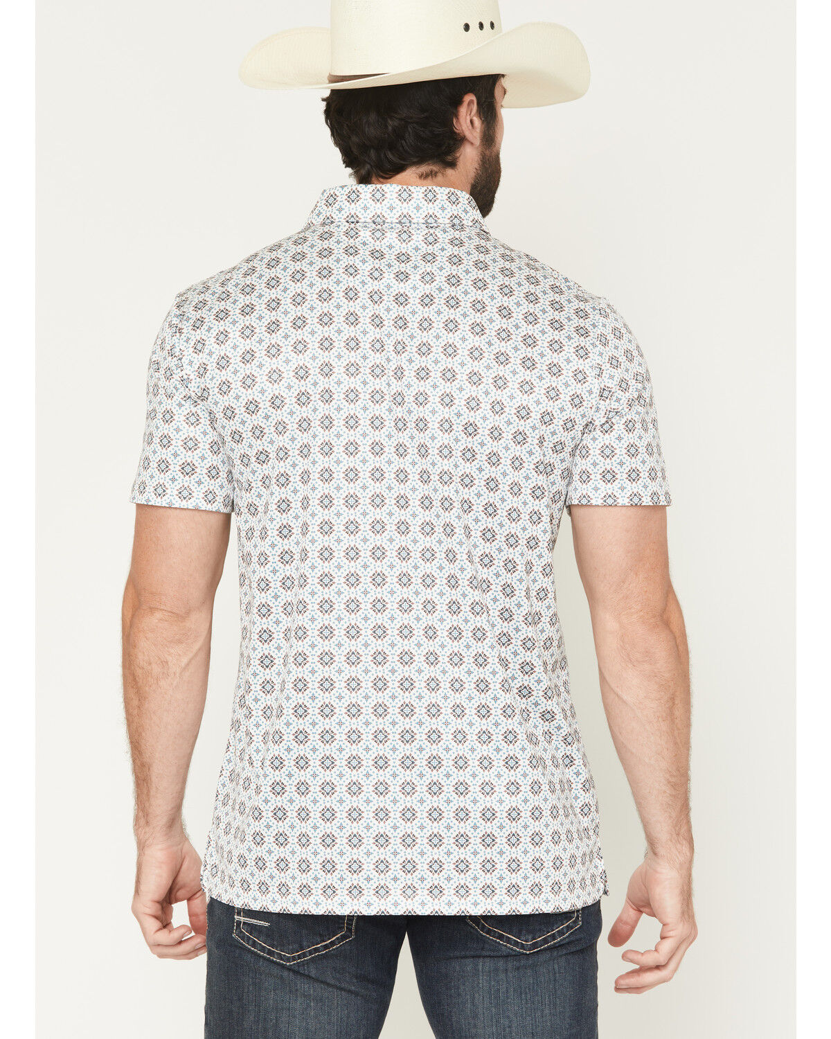 Image #4 - Rock & Roll Denim Men's Medallion Print Short Sleeve Button-Down Stretch Polo Shirt, Natural, hi-res