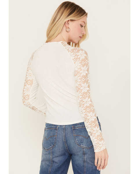Image #4 - Wild Moss Women's Floral Lace Sleeve Mock Neck Top, , hi-res