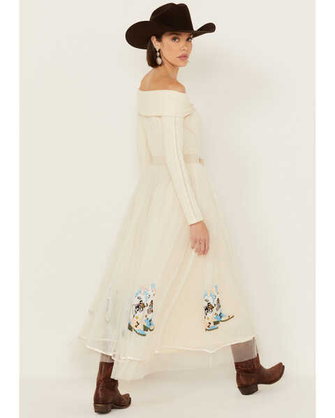 Image #3 - Blue B Women's Tulle Boot Embroidered Maxi Skirt , Cream, hi-res