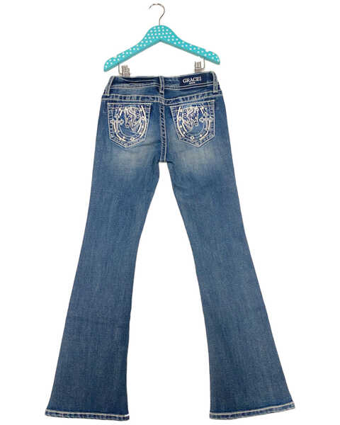 Grace in LA Girls' Medium Wash Horseshoe Pocket Bootcut Jeans, Medium Wash