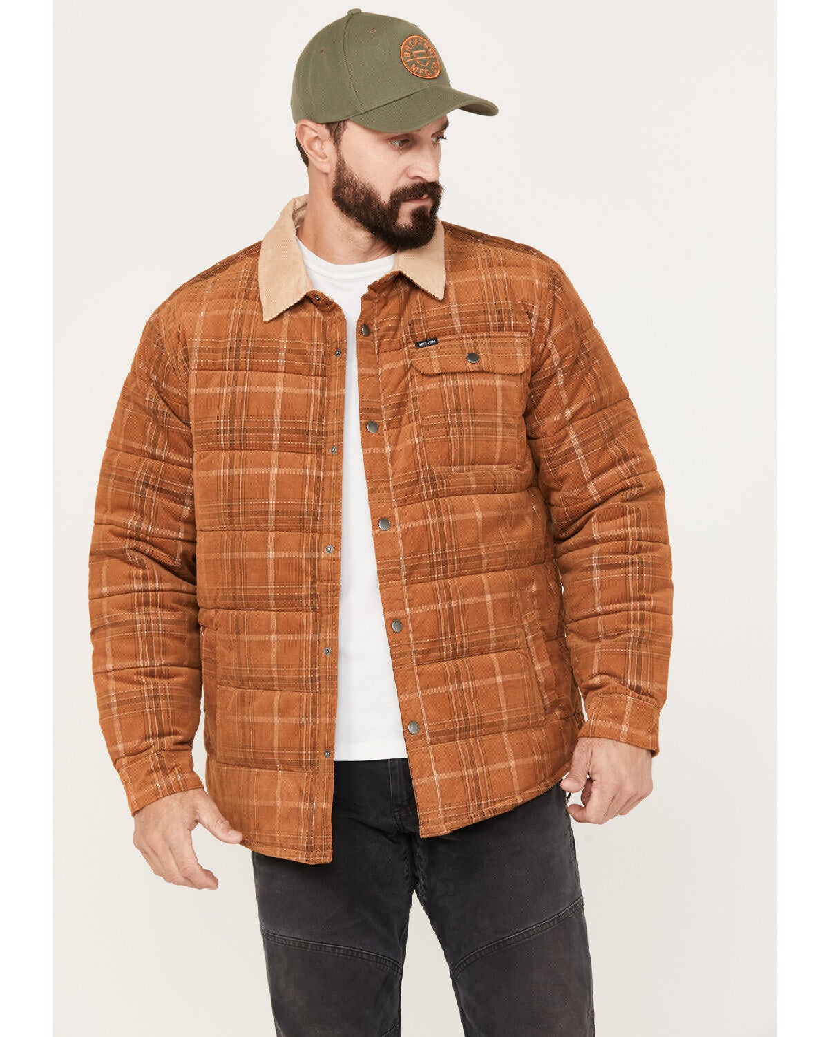 Brixton Men's Plaid Print Cass Jacket, Tan, hi-res