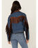 Image #4 - Rock & Roll Denim Women's Medium Wash Faux Suede Fringe Denim Jacket, , hi-res