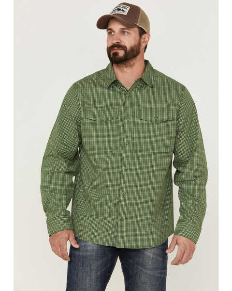 Image #1 - Brothers and Sons Men's Small Plaid Long Sleeve Button Down Western Shirt , Kelly Green, hi-res