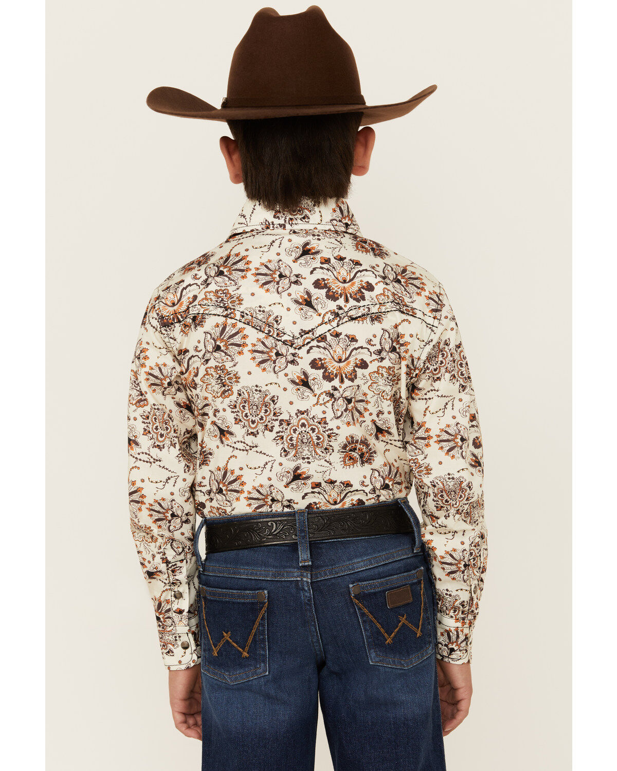 Image #4 - Cowboy Hardware Boys' Peacock Paisley Print Long Sleeve Snap Western Shirt, Brown, hi-res