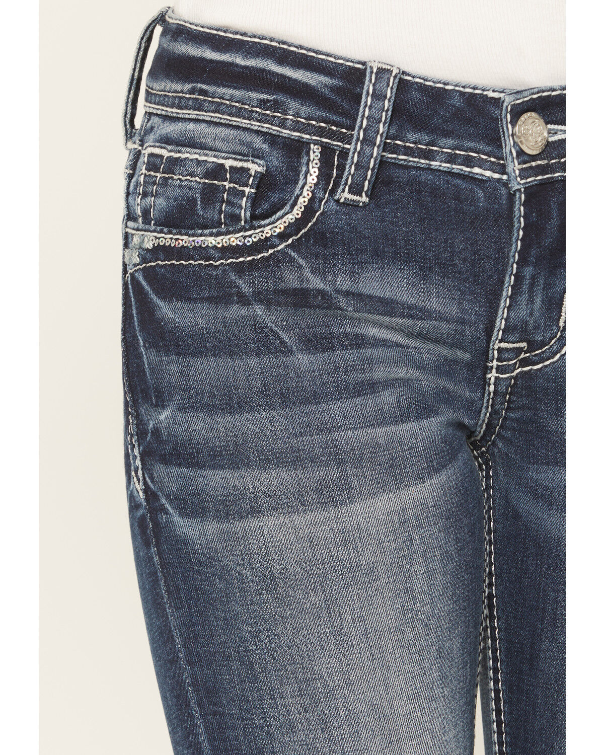 Image #4 - Grace in LA Girls' Dark Wash Dreamcatcher Pocket Bootcut Stretch Denim Jeans, Dark Wash, hi-res