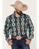 Rock & Roll Denim Men's Southwestern Print Stretch Long Sleeve Button Down Shirt, Teal, hi-res