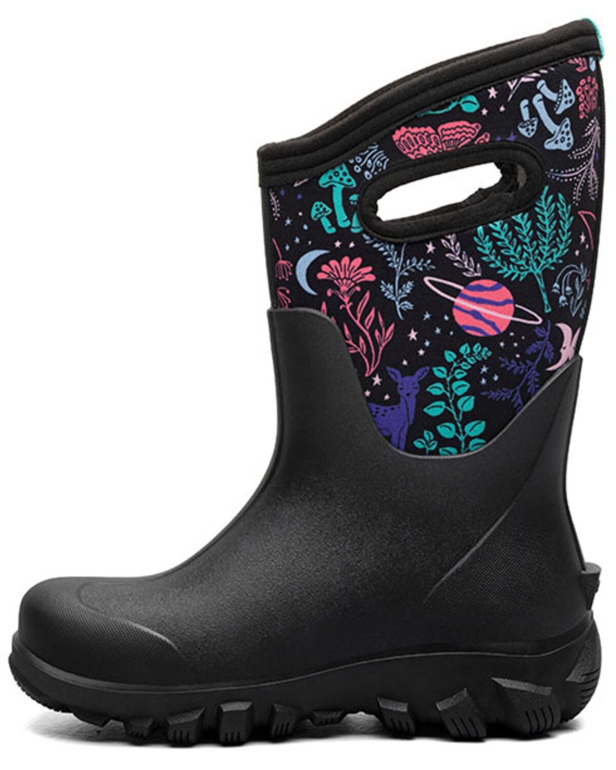 Image #3 - Bogs Girls' Classic Seamless Cosmic Forest Rubber Boots, Black, hi-res