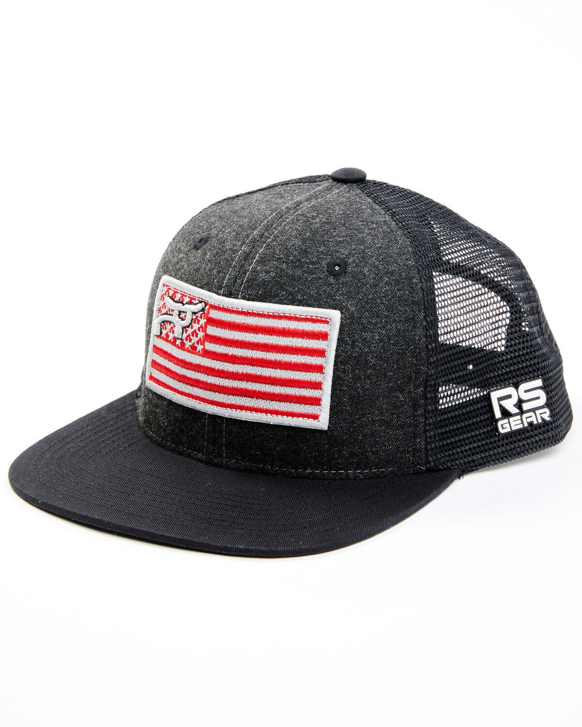 RopeSmart Men's Red & Heather Gray Flag Patch Mesh-Back Trucker Cap, Heather Grey, hi-res