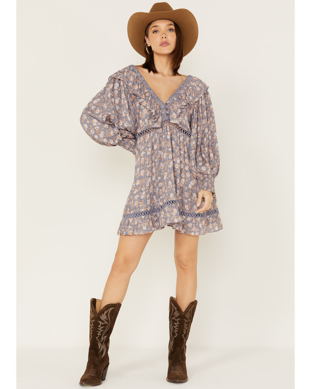 Image #2 - Jen's Pirate Booty Women's Floral Print Long Sleeve Wildflower Lasi Mini Dress, Blue, hi-res