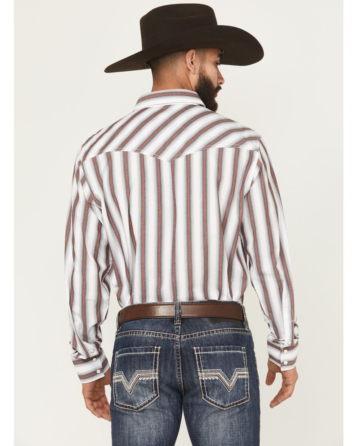 Image #4 - Wrangler 20X Men's Striped Print Long Sleeve Snap Stretch Western Shirt, White, hi-res