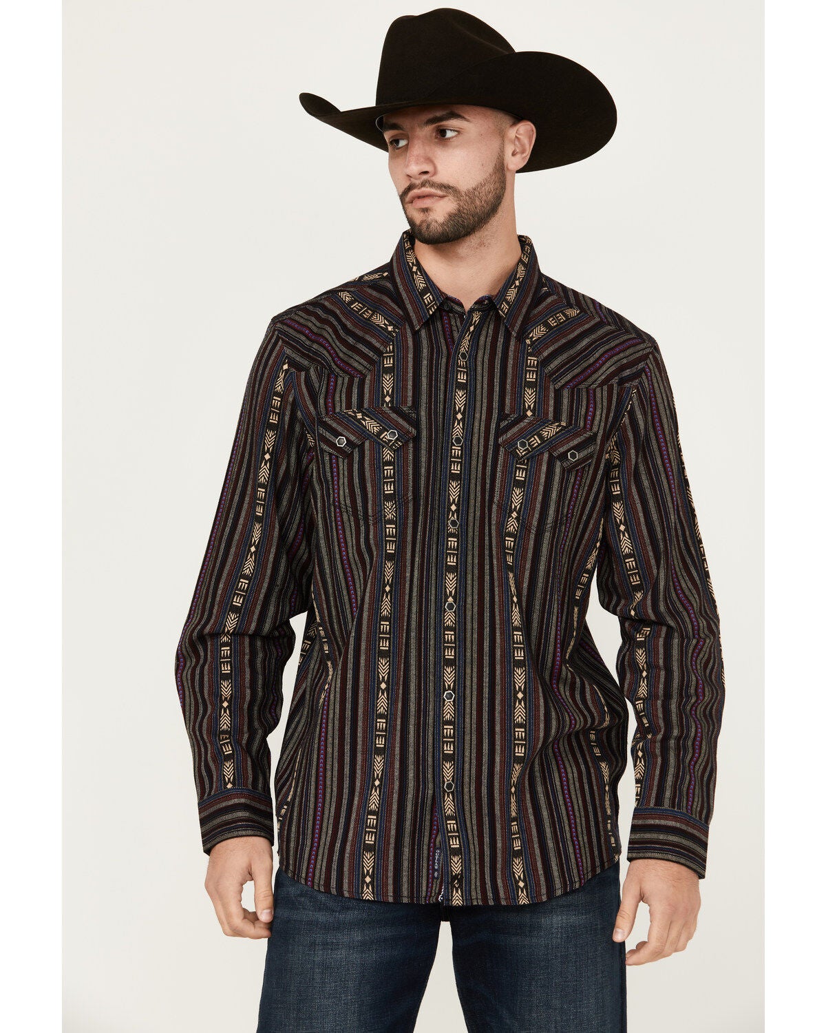 Moonshine Spirit&reg; Men's Towers Vertical Dobby Striped Print Long Sleeve Snap Western Shirt, Multi, hi-res