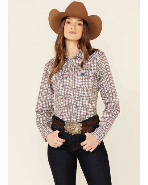 Cinch Women's Multi Geo Print Long Sleeve Pearl Snap Western Core Shirt , Multi, hi-res