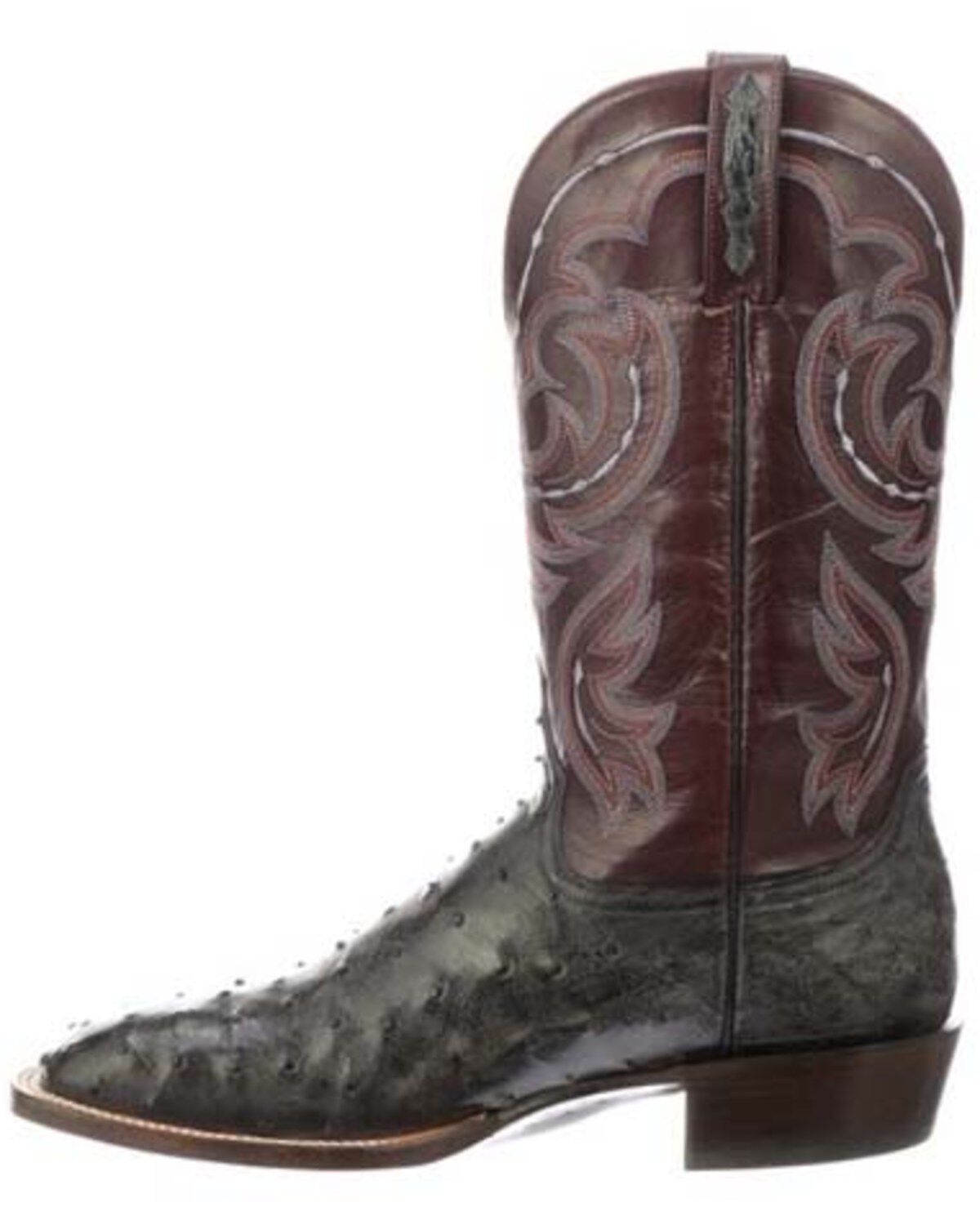 Image #3 - Lucchese Men's Harris Full Quill Ostrich Western Boots - Wide Square Toe, Dark Grey, hi-res