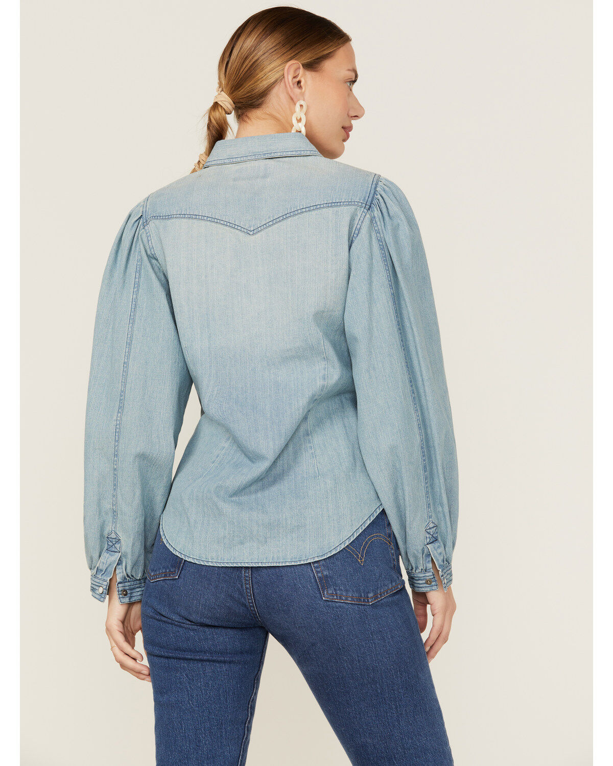 Image #3 - Panhandle Women's Denim Dolman Sleeve Snap Shirt, Blue, hi-res