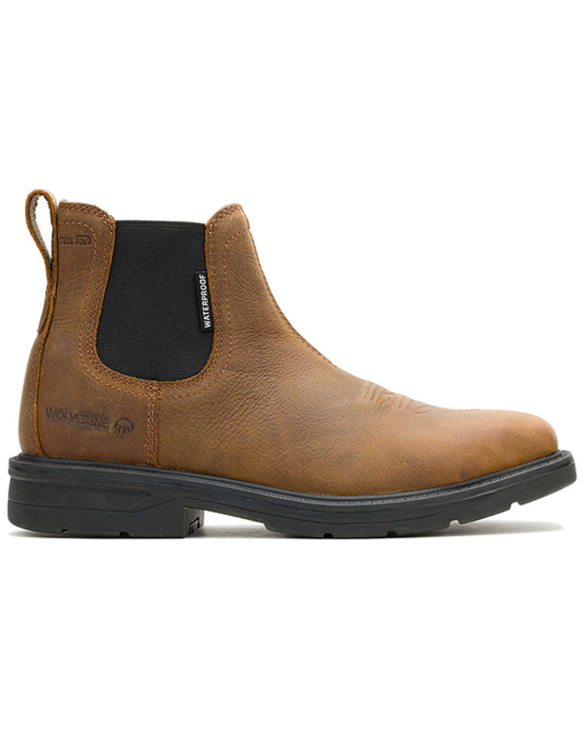 Image #2 - Wolverine Men's Rancher Level Chelsea Slip-On Work Boots - Steel Toe, Brown, hi-res