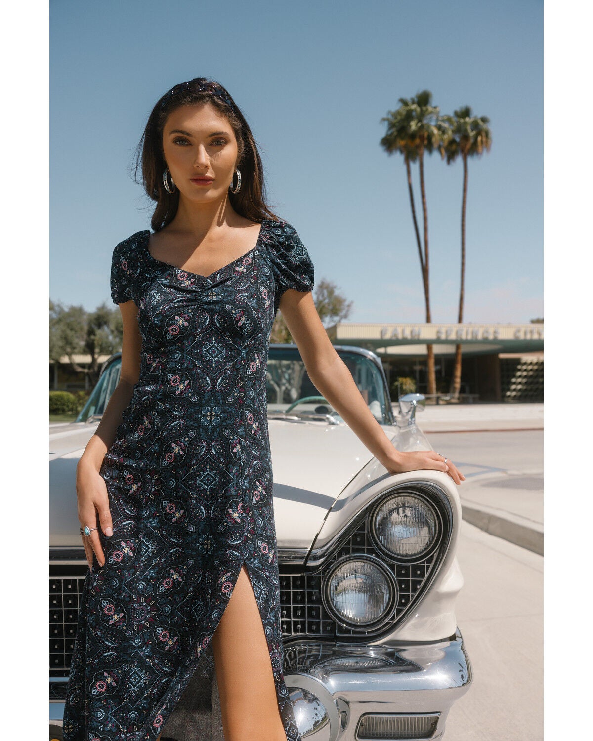 Idyllwind Women's Beth Jacquard Short Sleeve Midi Dress, Navy, hi-res