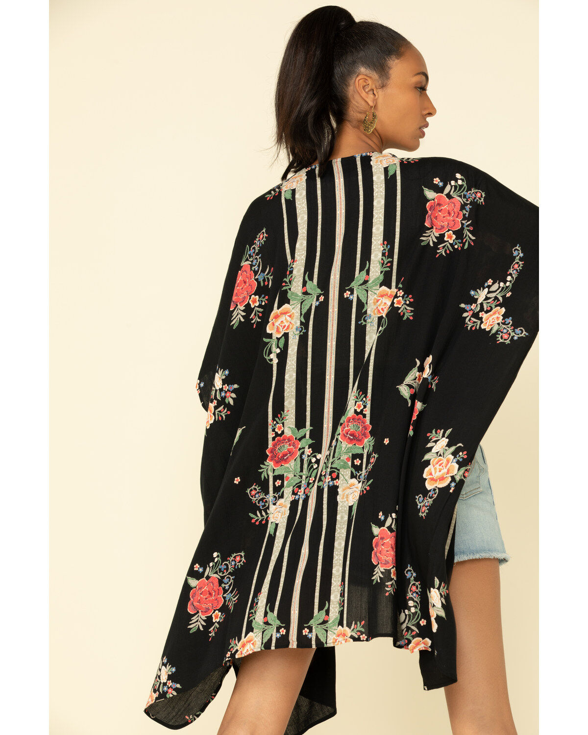 Image #5 - Angie Women's Black Floral Border Print Kimono , , hi-res