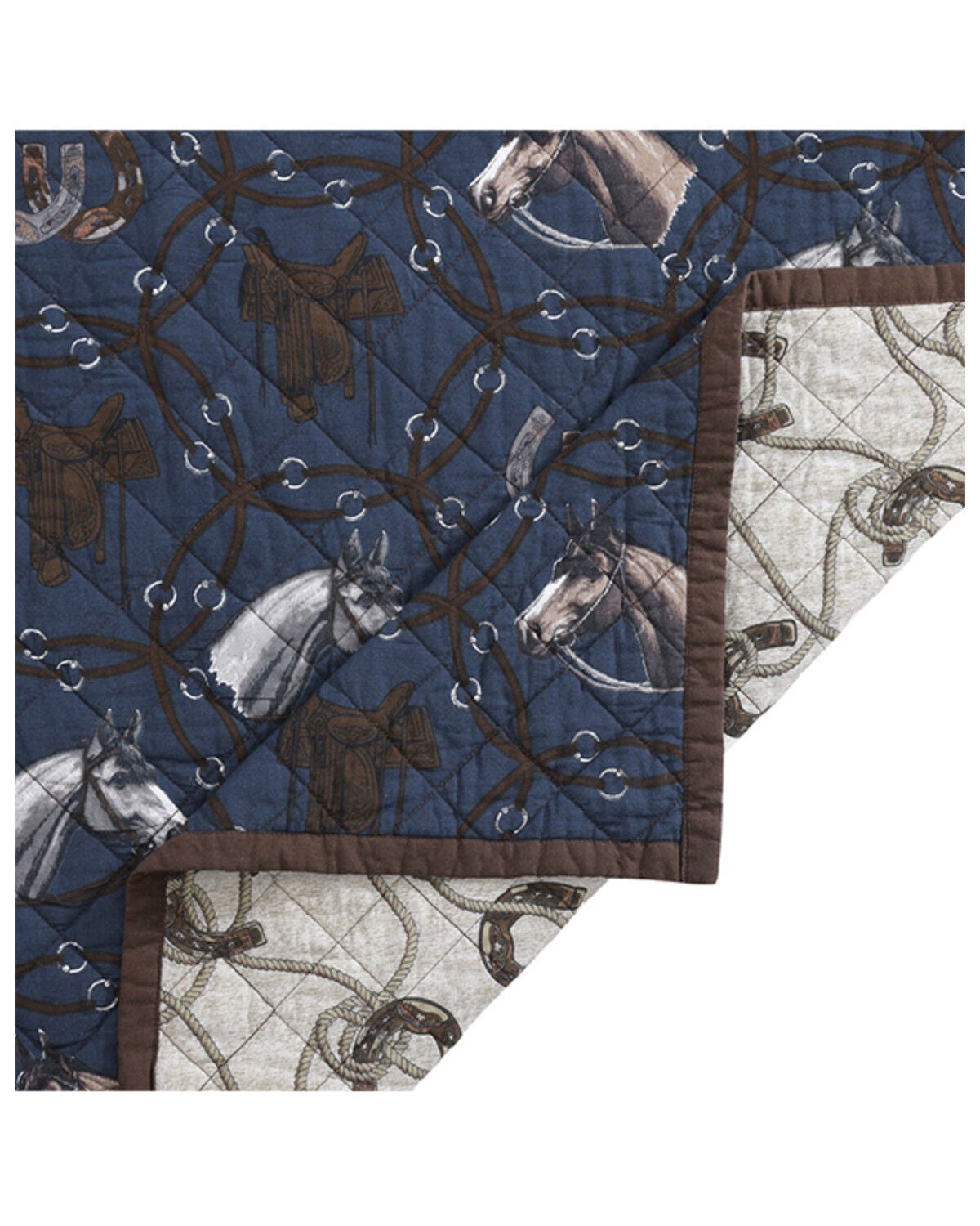 Image #4 - HiEnd Accents Saratoga Reversible Twin Size Quilt Set - 2 Piece, Navy, hi-res