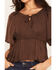 Image #3 - Shyanne Women's Hailey Satin Flounce Short Sleeve Peasant Blouse, Cognac, hi-res