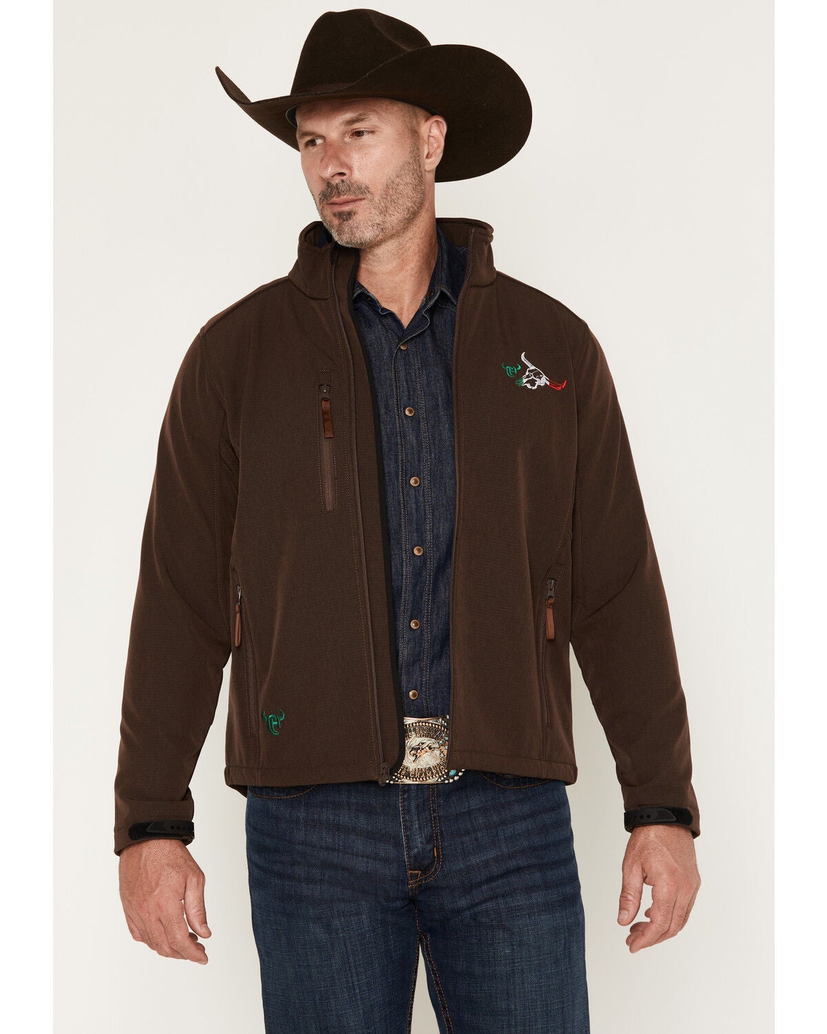 Image #1 - Cowboy Hardware Men's Hecho en Mexico Softshell Jacket, Dark Brown, hi-res