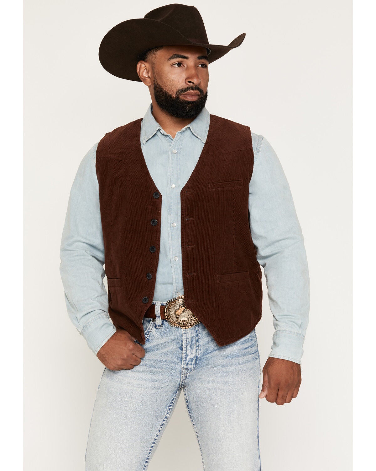 Cody James Men's Bandera Solid Corduroy Vest, Brown, hi-res