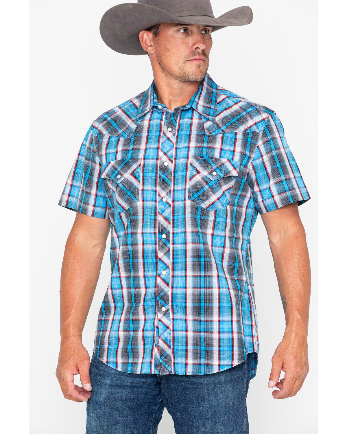 Image #5 - Rock & Roll Denim Men's Crinkle Plaid Print Snap Short Sleeve Western Shirt, , hi-res