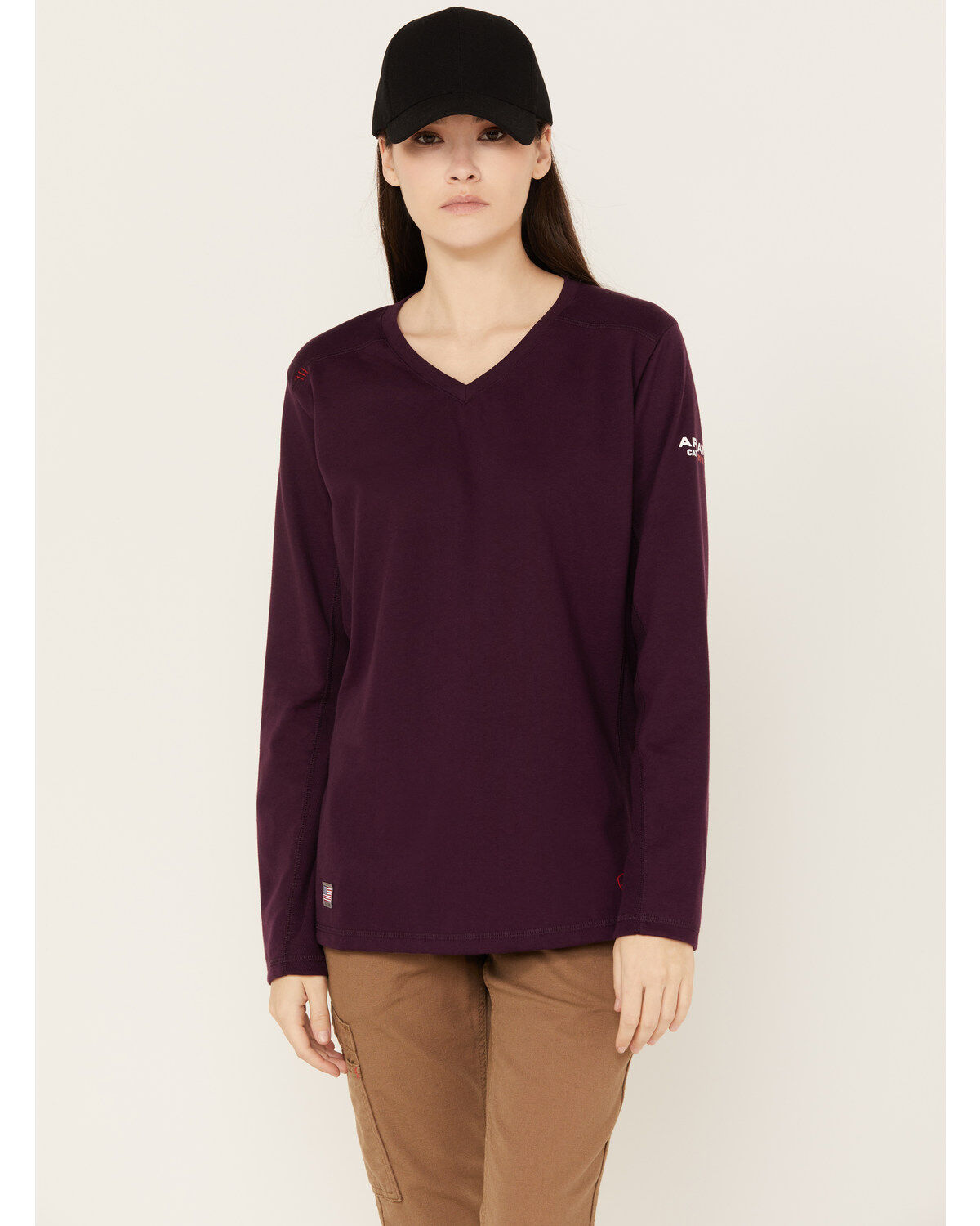 Image #1 - Ariat Women's AC Crew Fire Resistant Long Sleeve Work Shirt, Purple, hi-res
