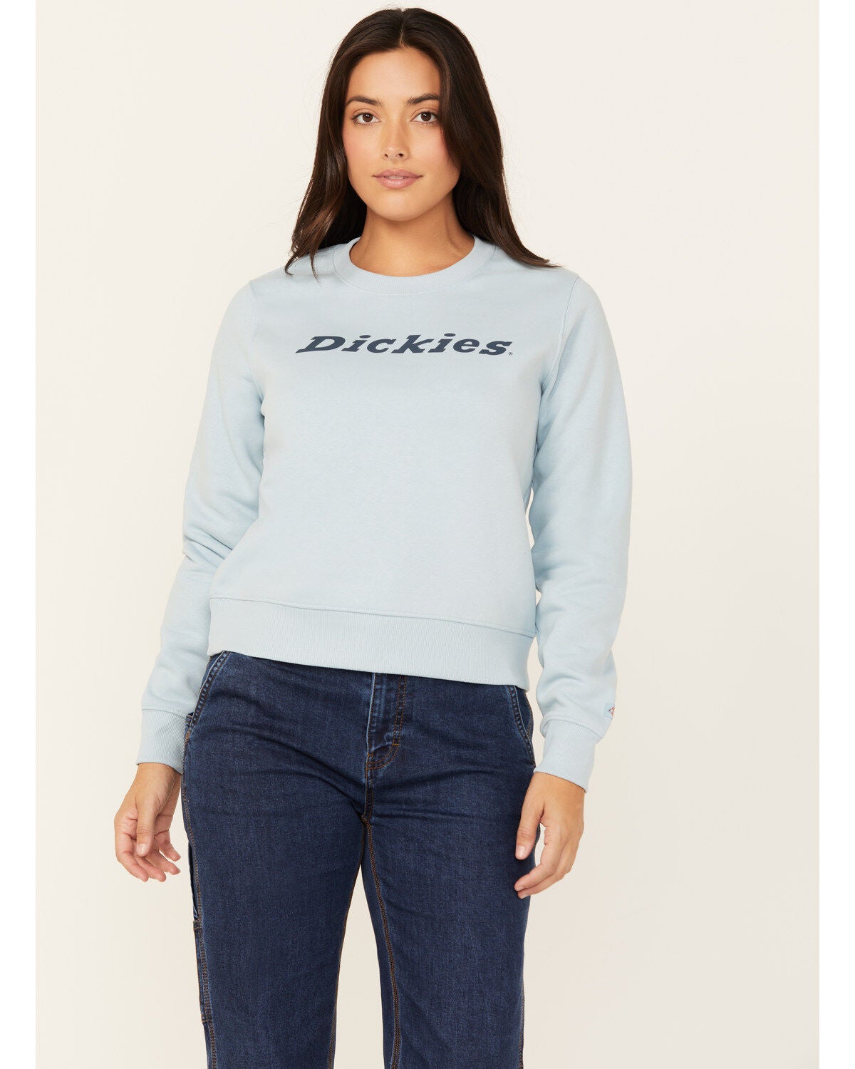 Dickies Women's Heavyweight Wordmark Crew Neck Fleece Sweatshirt, Light Blue, hi-res