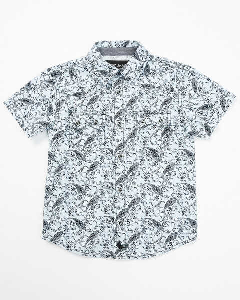 Cody James Toddler Boys' Paisley Print Short Sleeve Snap Western Shirt, Navy, hi-res