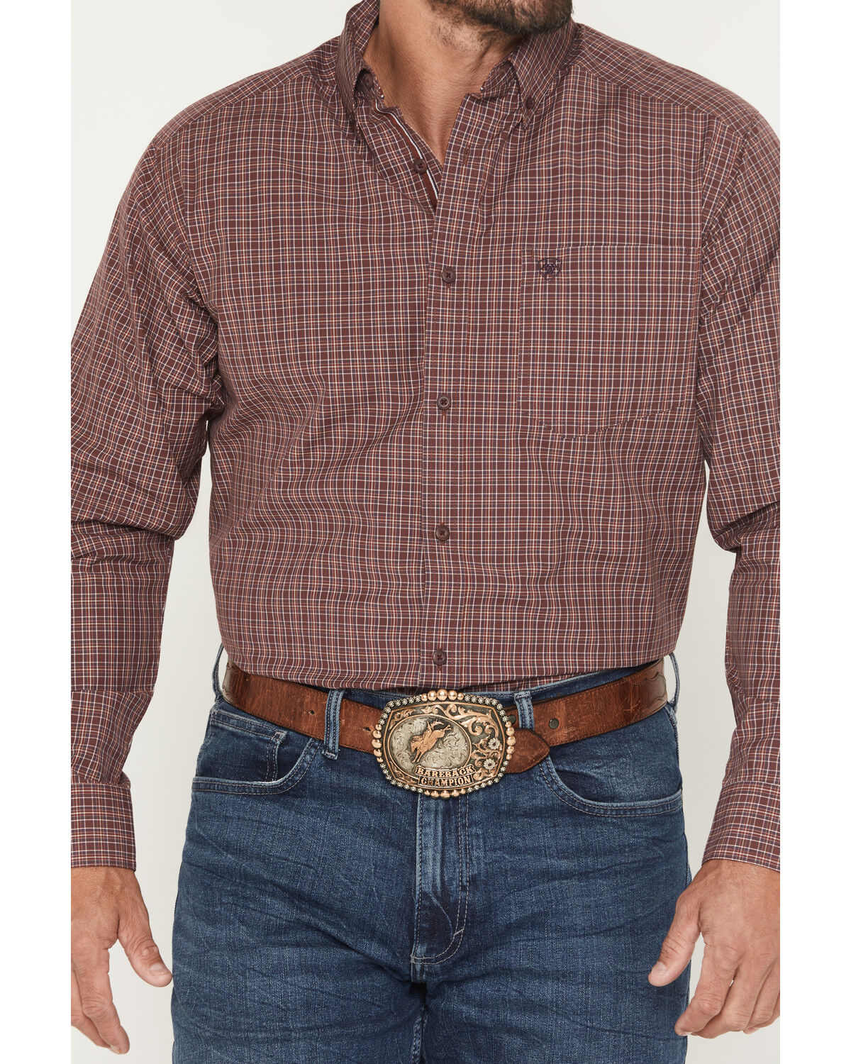 Image #3 - Ariat Men's Pro Series Travis Plaid Print Long Sleeve Button-Down Stretch Western Shirt, Burgundy, hi-res