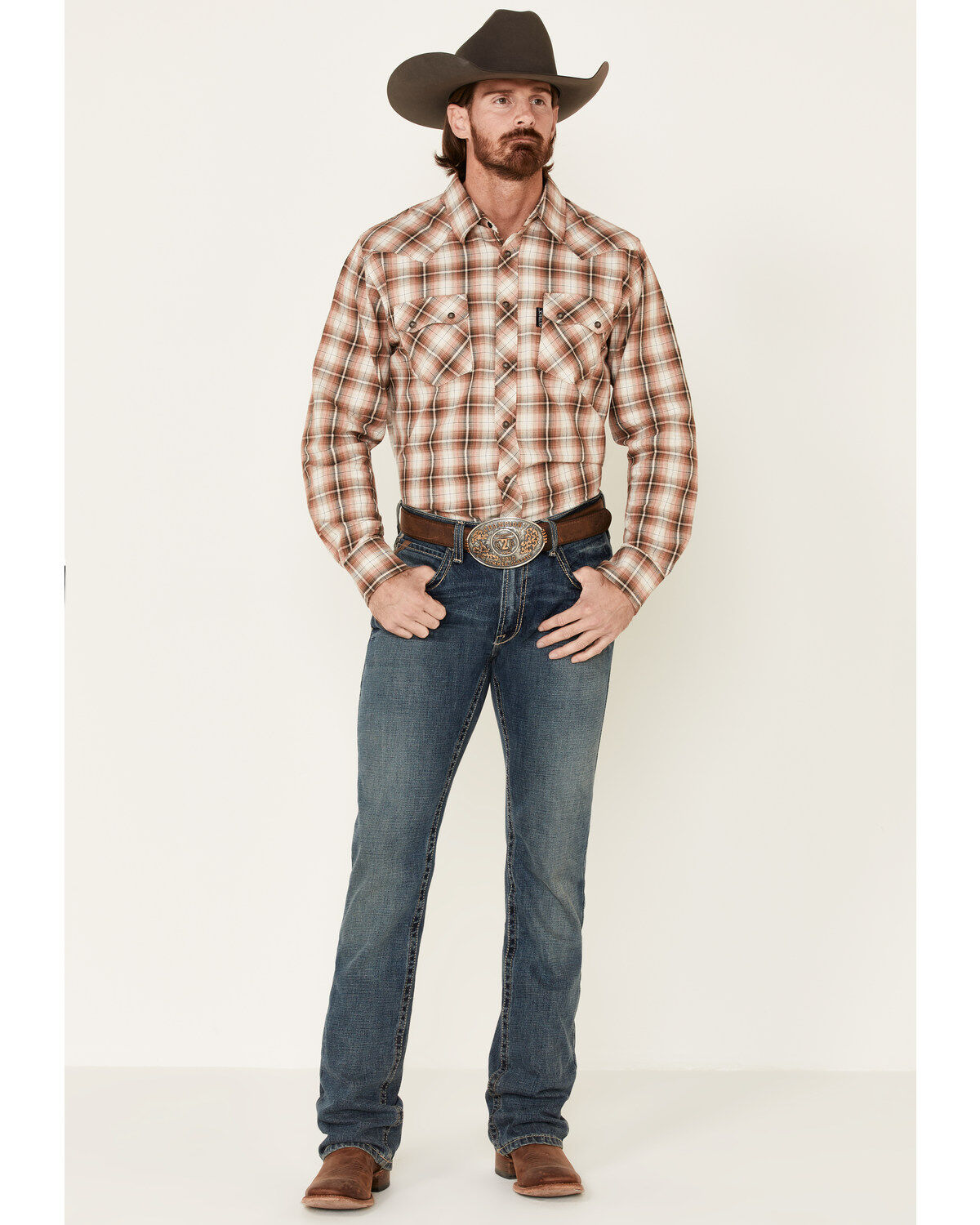 Image #2 - Outback Trading Co. Men's Brown Logan Performance Plaid Long Sleeve Western Flannel Shirt, , hi-res