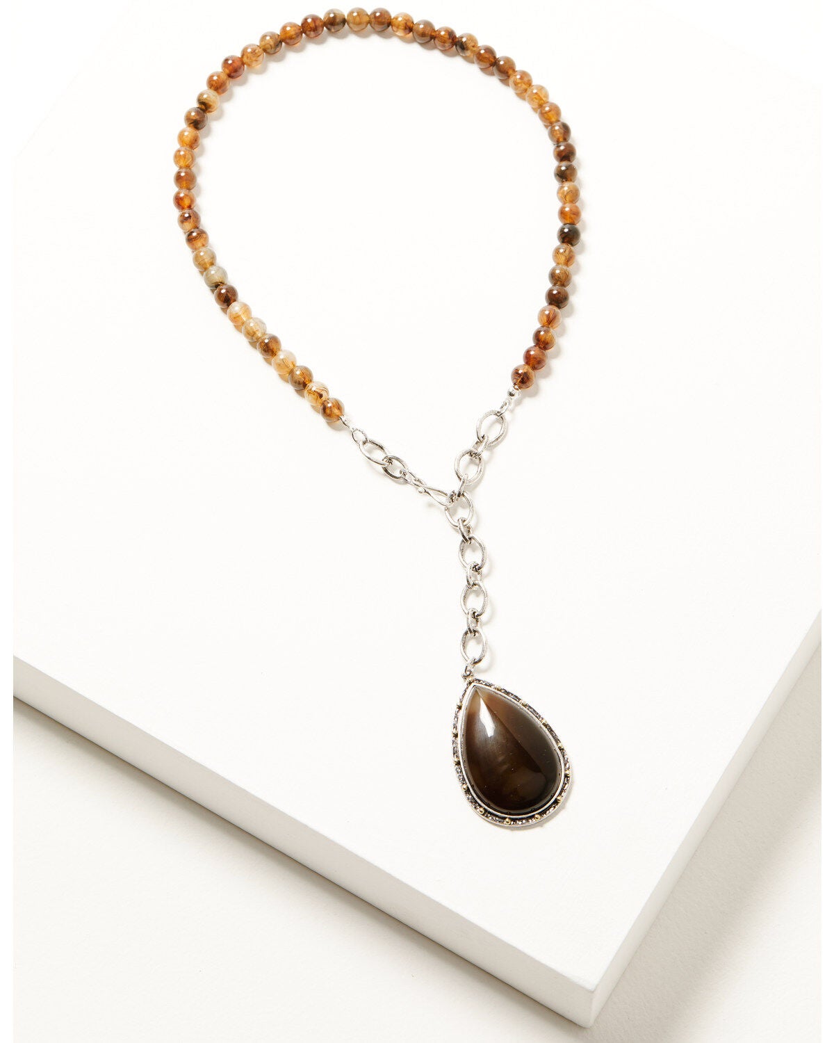 Shyanne Women's Heritage Valley Brown Agate Pendant Necklace, Silver, hi-res