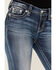 Image #4 - Miss Me Women's Dark Wash Mid Rise Fleur de Lis 34" Bootcut Stretch Denim Jeans, Dark Wash, hi-res