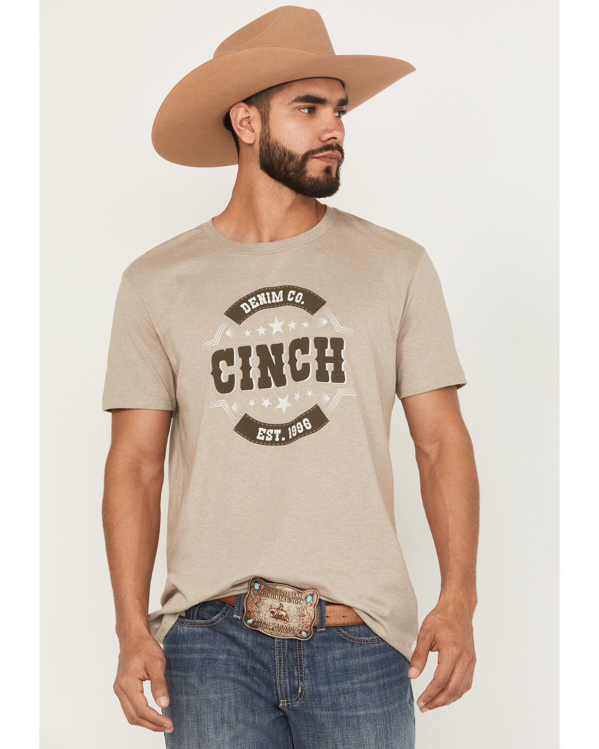 Image #1 - Cinch Men's Boot Barn Exclusive Logo Short Sleeve Graphic T-Shirt, Tan, hi-res