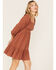 Jolt Women's Embroidered Floral Long Sleeve Smocked Dress, Rust Copper, hi-res