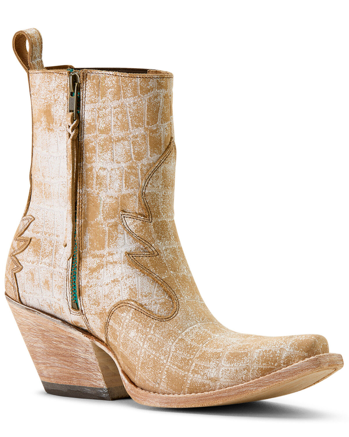 Image #1 - Ariat Women's Jade Crocodile Print Western Booties - Snip Toe, Tan, hi-res