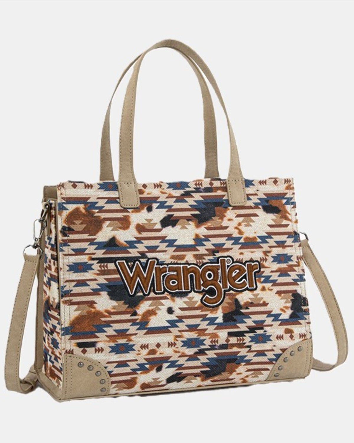 Wrangler Women's Southwestern Print Crossbody Tote, Khaki, hi-res
