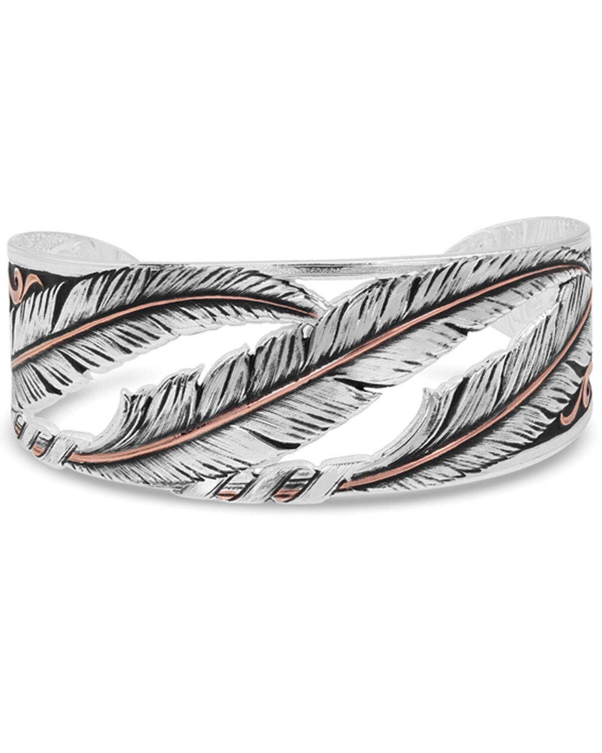 Montana Silversmiths Women's Wind Dancer Pierced Feather Cuff Bracelet, Silver, hi-res
