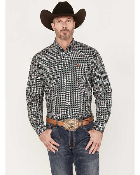 Cinch Men's Geo Print Button Down Long Sleeve Western Shirt, Multi, hi-res